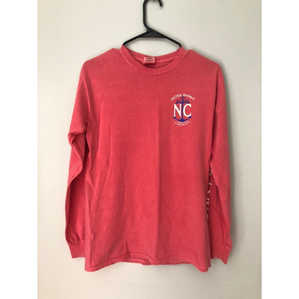 Gildan Outer Banks NC Long Sleeve T-Shirt Size Small Pink North Carolina